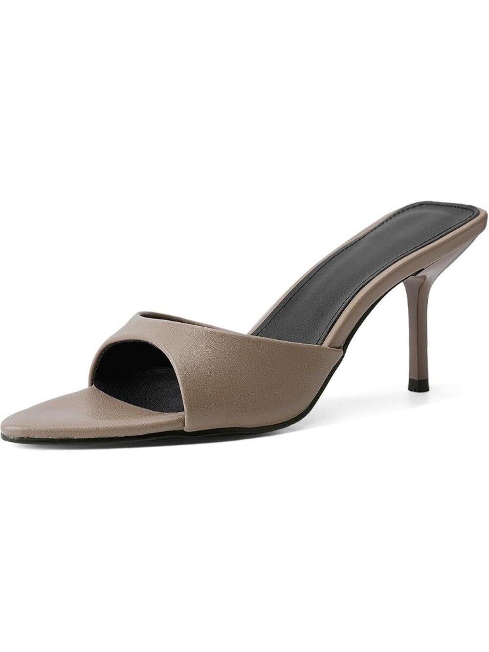 Isnom Women's Khaki Rubber Square Toe Ankle Buckle Strap Kitten Heels Sandal
